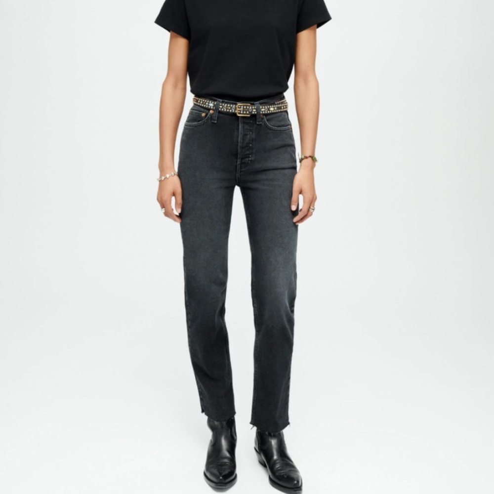 RE/DONE 70s Stove Pipe High Rise Jeans in Washed Noir - 28